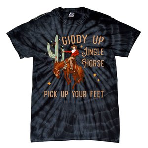 Giddy Up Jingle Horse Pick Up Your Feet Cow Santa Xmas Tie-Dye T-Shirt