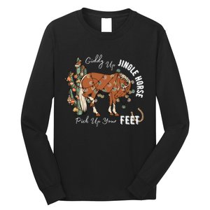 Giddy Up Jingle Horse Pick Up Your Feet Cactus Cowboy Christmas Long Sleeve Shirt