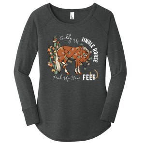 Giddy Up Jingle Horse Pick Up Your Feet Cactus Cowboy Christmas Women's Perfect Tri Tunic Long Sleeve Shirt