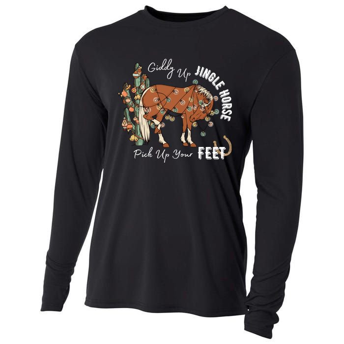 Giddy Up Jingle Horse Pick Up Your Feet Cactus Cowboy Christmas Cooling Performance Long Sleeve Crew