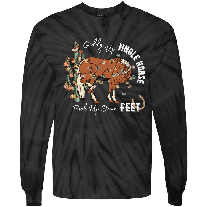 Giddy Up Jingle Horse Pick Up Your Feet Cactus Cowboy Christmas Tie-Dye Long Sleeve Shirt