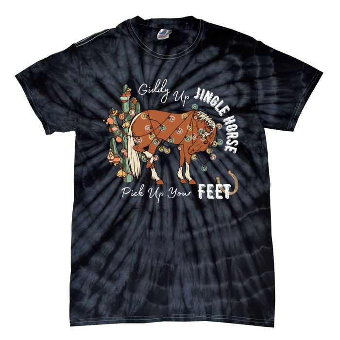 Giddy Up Jingle Horse Pick Up Your Feet Cactus Cowboy Christmas Tie-Dye T-Shirt