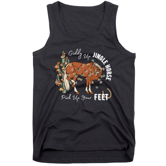 Giddy Up Jingle Horse Pick Up Your Feet Cactus Cowboy Christmas Tank Top