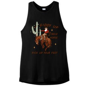 Giddy Up Jingle Horse Pick Up Your Feet Western Christmas Santa Ladies PosiCharge Tri-Blend Wicking Tank