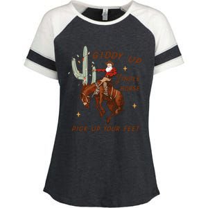 Giddy Up Jingle Horse Pick Up Your Feet Western Christmas Santa Enza Ladies Jersey Colorblock Tee