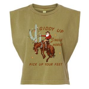 Giddy Up Jingle Horse Pick Up Your Feet Western Christmas Santa Garment-Dyed Women's Muscle Tee