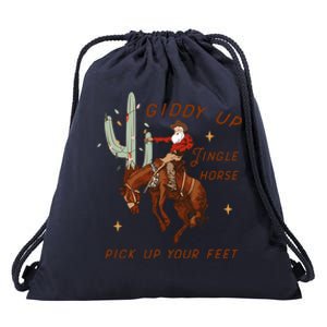 Giddy Up Jingle Horse Pick Up Your Feet Western Christmas Santa Drawstring Bag