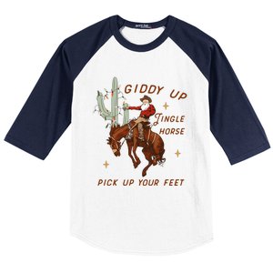 Giddy Up Jingle Horse Pick Up Your Feet Western Christmas Santa Baseball Sleeve Shirt