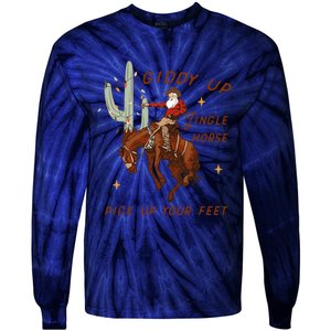 Giddy Up Jingle Horse Pick Up Your Feet Western Christmas Santa Tie-Dye Long Sleeve Shirt