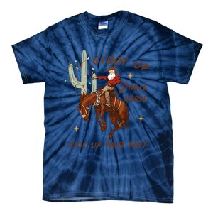 Giddy Up Jingle Horse Pick Up Your Feet Western Christmas Santa Tie-Dye T-Shirt