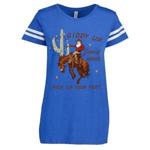 Giddy Up Jingle Horse Pick Up Your Feet Western Christmas Santa Enza Ladies Jersey Football T-Shirt