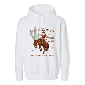 Giddy Up Jingle Horse Pick Up Your Feet Western Christmas Santa Garment-Dyed Fleece Hoodie