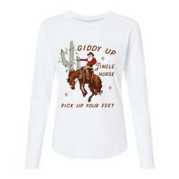 Giddy Up Jingle Horse Pick Up Your Feet Western Christmas Santa Womens Cotton Relaxed Long Sleeve T-Shirt