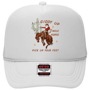 Giddy Up Jingle Horse Pick Up Your Feet Western Christmas Santa High Crown Mesh Back Trucker Hat