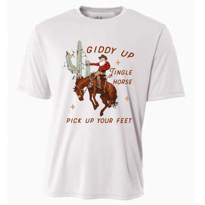 Giddy Up Jingle Horse Pick Up Your Feet Western Christmas Santa Cooling Performance Crew T-Shirt