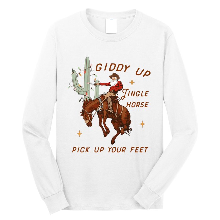 Giddy Up Jingle Horse Pick Up Your Feet Western Christmas Santa Long Sleeve Shirt