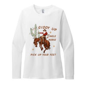 Giddy Up Jingle Horse Pick Up Your Feet Western Christmas Santa Womens CVC Long Sleeve Shirt