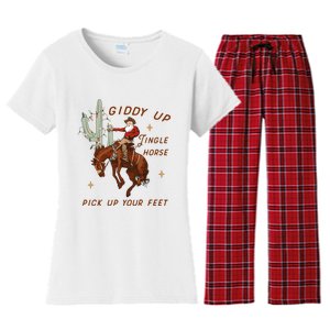 Giddy Up Jingle Horse Pick Up Your Feet Western Christmas Santa Women's Flannel Pajama Set