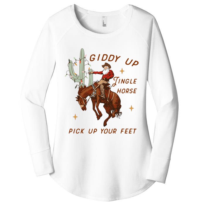 Giddy Up Jingle Horse Pick Up Your Feet Western Christmas Santa Women's Perfect Tri Tunic Long Sleeve Shirt