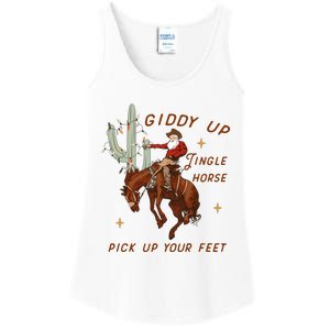 Giddy Up Jingle Horse Pick Up Your Feet Western Christmas Santa Ladies Essential Tank