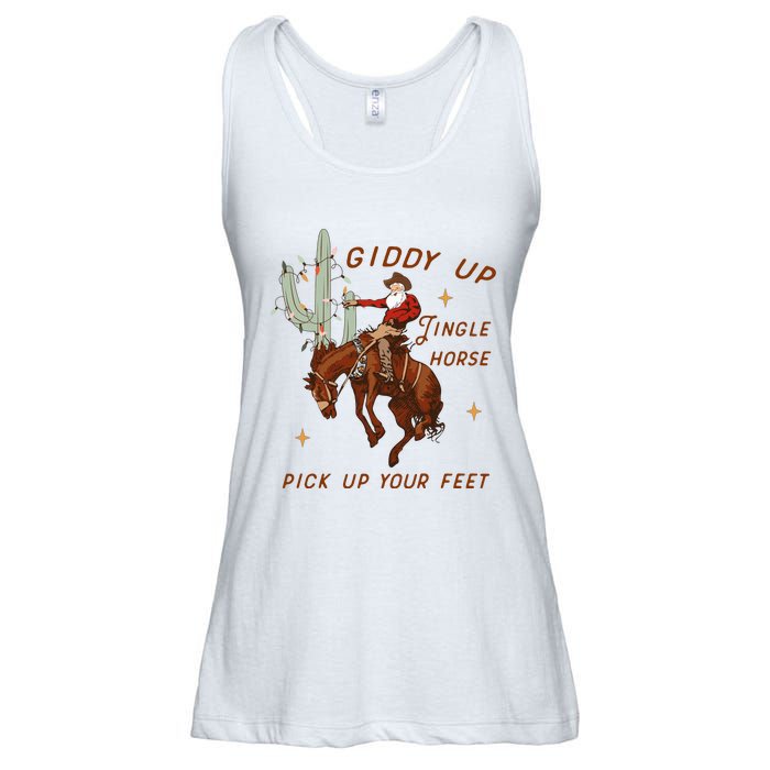 Giddy Up Jingle Horse Pick Up Your Feet Western Christmas Santa Ladies Essential Flowy Tank