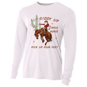 Giddy Up Jingle Horse Pick Up Your Feet Western Christmas Santa Cooling Performance Long Sleeve Crew