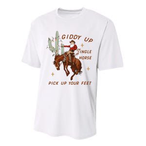 Giddy Up Jingle Horse Pick Up Your Feet Western Christmas Santa Performance Sprint T-Shirt