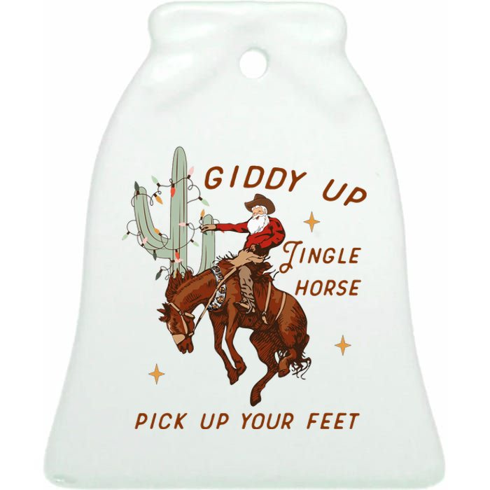 Giddy Up Jingle Horse Pick Up Your Feet Western Christmas Santa Ceramic Bell Ornament