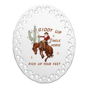 Giddy Up Jingle Horse Pick Up Your Feet Western Christmas Santa Ceramic Oval Ornament