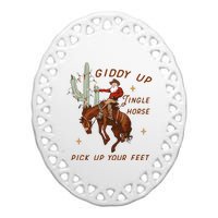 Giddy Up Jingle Horse Pick Up Your Feet Western Christmas Santa Ceramic Oval Ornament