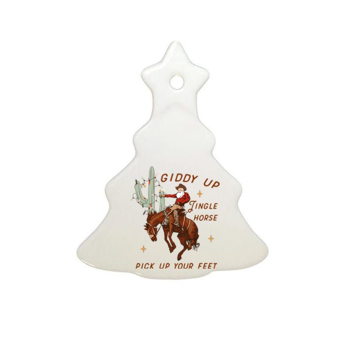 Giddy Up Jingle Horse Pick Up Your Feet Western Christmas Santa Ceramic Tree Ornament