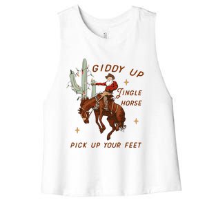 Giddy Up Jingle Horse Pick Up Your Feet Western Christmas Santa Women's Racerback Cropped Tank