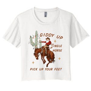 Giddy Up Jingle Horse Pick Up Your Feet Western Christmas Santa Women's Crop Top Tee