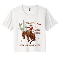 Giddy Up Jingle Horse Pick Up Your Feet Western Christmas Santa Women's Crop Top Tee