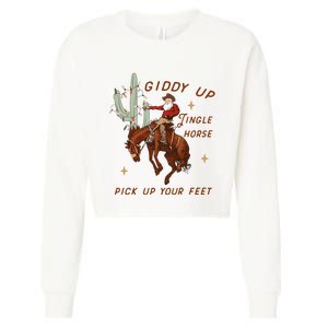 Giddy Up Jingle Horse Pick Up Your Feet Western Christmas Santa Cropped Pullover Crew