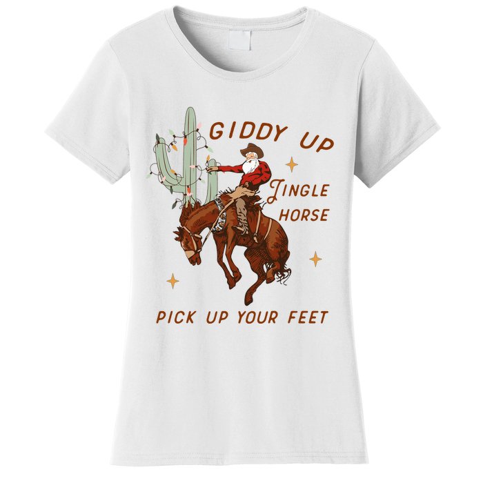 Giddy Up Jingle Horse Pick Up Your Feet Western Christmas Santa Women's T-Shirt