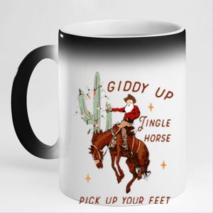 Giddy Up Jingle Horse Pick Up Your Feet Cowboy Santa Cactus 11oz Black Color Changing Mug