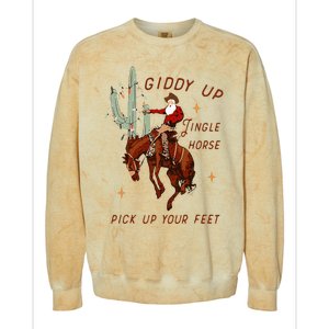 Giddy Up Jingle Horse Pick Up Your Feet Cowboy Santa Cactus Colorblast Crewneck Sweatshirt