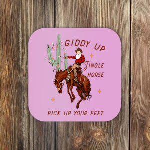 Giddy Up Jingle Horse Pick Up Your Feet Cowboy Santa Cactus Coaster