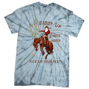 Giddy Up Jingle Horse Pick Up Your Feet Cowboy Santa Cactus Tie-Dye T-Shirt