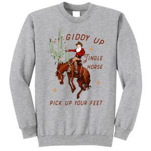 Giddy Up Jingle Horse Pick Up Your Feet Cowboy Santa Cactus Tall Sweatshirt