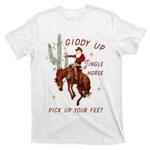 Giddy Up Jingle Horse Pick Up Your Feet Cowboy Santa Cactus T-Shirt