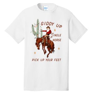 Giddy Up Jingle Horse Pick Up Your Feet Cowboy Santa Cactus Tall T-Shirt