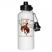 Giddy Up Jingle Horse Pick Up Your Feet Cowboy Santa Cactus Aluminum Water Bottle