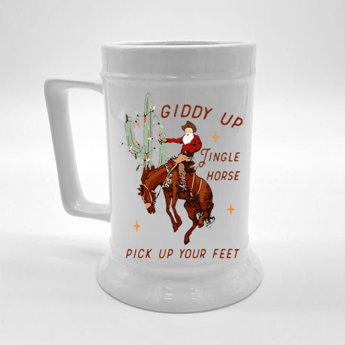 Giddy Up Jingle Horse Pick Up Your Feet Cowboy Santa Cactus Beer Stein