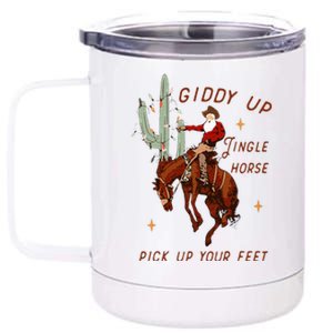 Giddy Up Jingle Horse Pick Up Your Feet Cowboy Santa Cactus 12 oz Stainless Steel Tumbler Cup