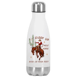 Giddy Up Jingle Horse Pick Up Your Feet Cowboy Santa Cactus Stainless Steel Insulated Water Bottle