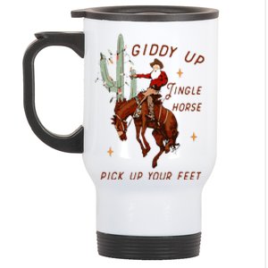 Giddy Up Jingle Horse Pick Up Your Feet Cowboy Santa Cactus Stainless Steel Travel Mug