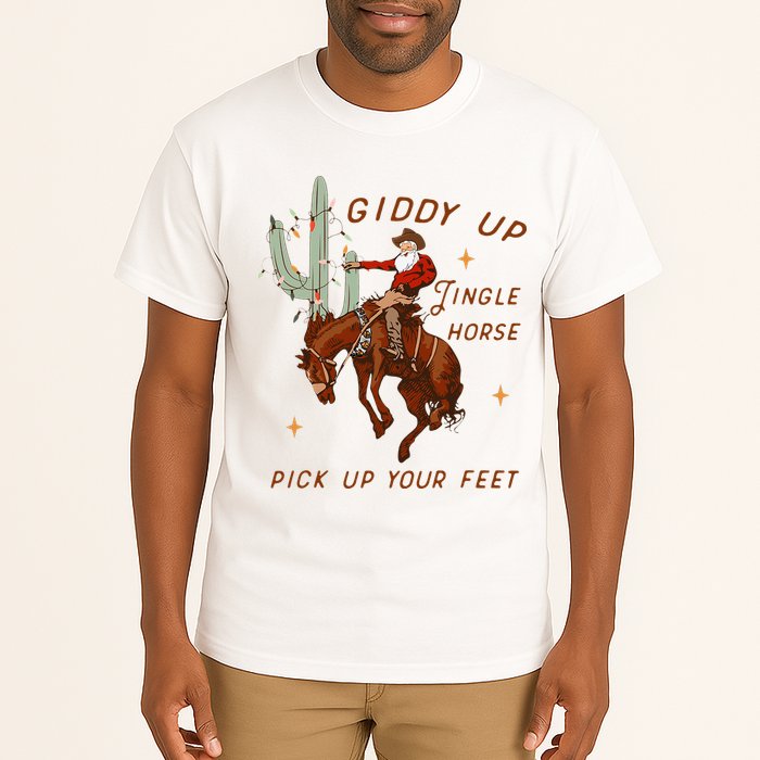 Giddy Up Jingle Horse Pick Up Your Feet Cow Santa Xmas Tall T-Shirt