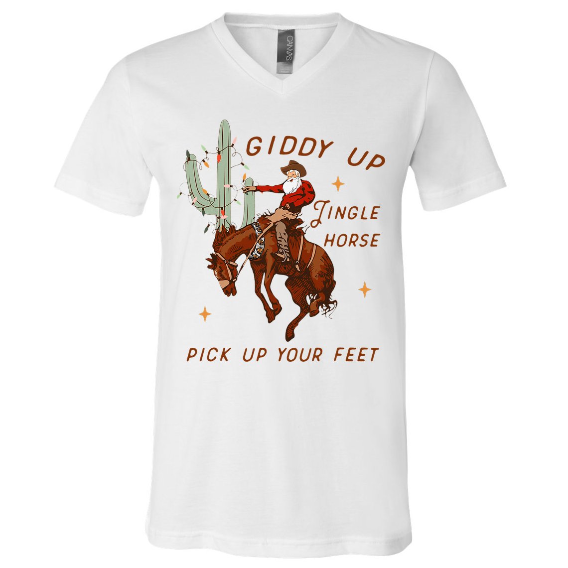 Giddy Up Jingle Horse Pick Up Your Feet Cow Santa Xmas V-Neck T-Shirt